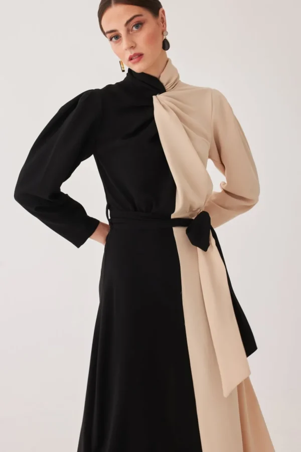 Store Vestido Juanna Negro Beige | Vestidos midi